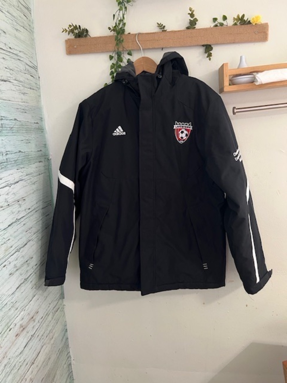 adidas Black Hooded Team Raincoat with White Accents